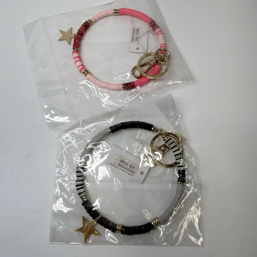 CITY Heishi Beaded With Star Charm Bundle Of 2 Bracelet Key Rings New